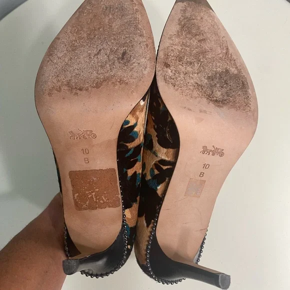 Coach Smith Beadchain Heels Floral Pointed Toe Haircalf Stiletto Pumps Sz 10 - Picture 6 of 9